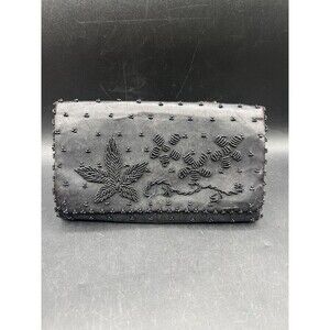 VTG 50s Le Jule Embellished Clutch Purse/Wallet, Sequins Pearl Black Satin